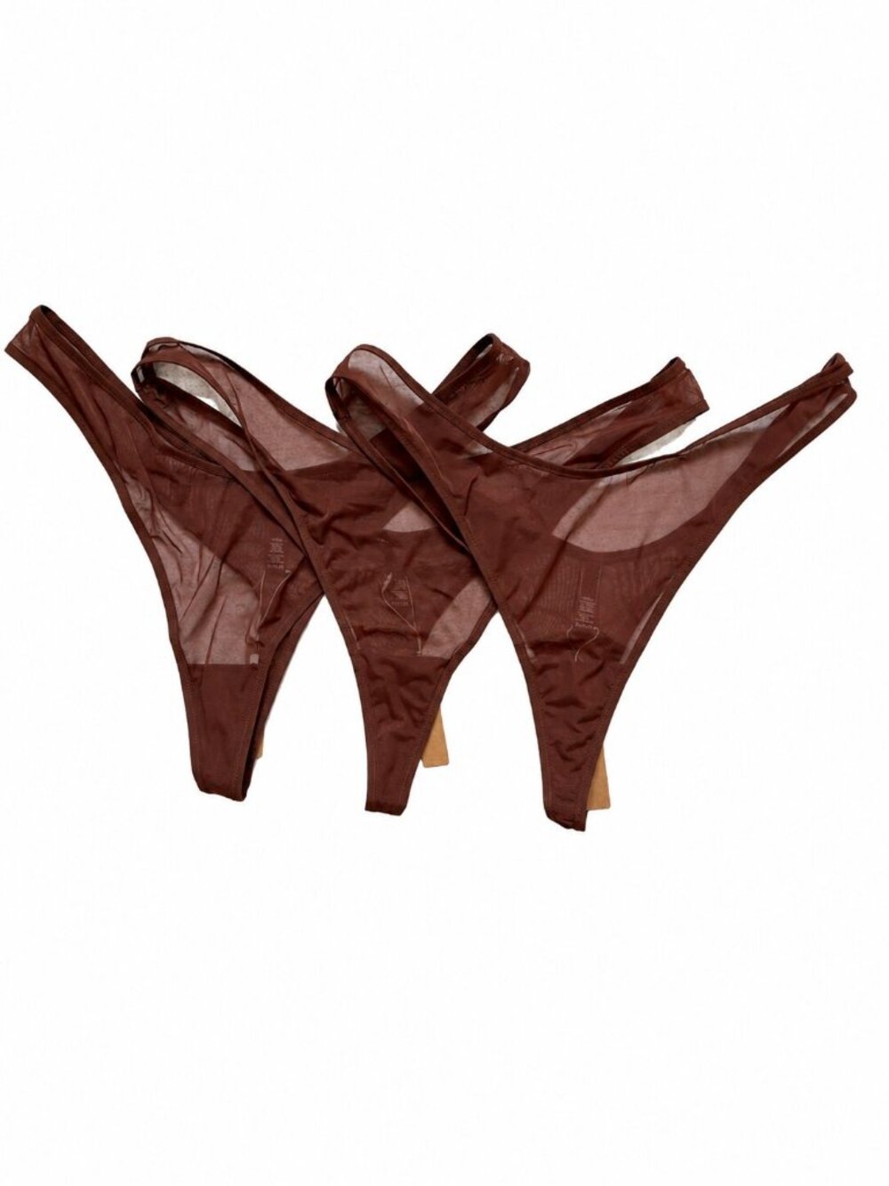 SKIMS 3-Pc Lot Ultra Fine Mesh Thong Mahogany 3X NWT Sheer Panties